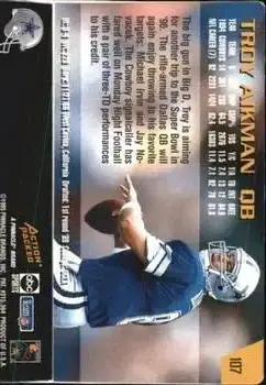 1995 Action Packed Monday Night Football #107 - Troy Aikman - Dallas Cowboys
