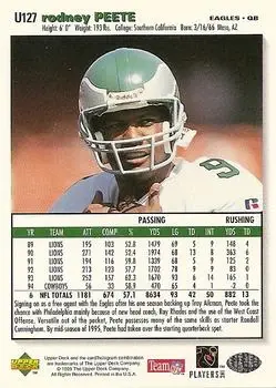 1995 Collector's Choice Update #U127 - Rodney Peete - Philadelphia Eagles - Back