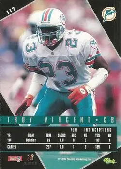 1995 Classic Images Limited Live #117 - Troy Vincent - Miami Dolphins - Back
