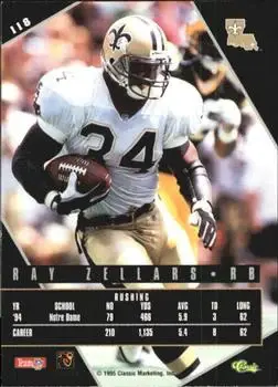 1995 Classic Images Limited Live #118 - Ray Zellars - New Orleans Saints - Back