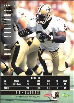 1995 Classic Images Limited #118 - Ray Zellars - New Orleans Saints - Back