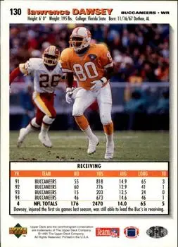 1995 Collector's Choice #130 - Lawrence Dawsey - Tampa Bay Buccaneers - Back