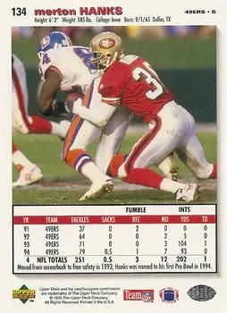 1995 Collector's Choice #134 - Merton Hanks - San Francisco 49ers