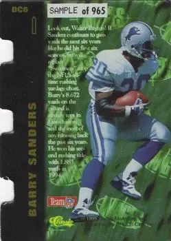 1995 Classic Images Limited Live #DC6 - Barry Sanders - Detroit Lions - Back