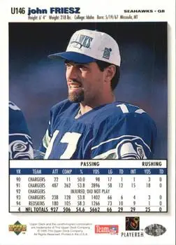 1995 Collector's Choice Update #U146 - John Friesz - Seattle Seahawks - Back