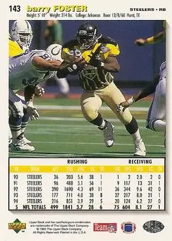 1995 Collector's Choice #143 - Barry Foster - Carolina Panthers - Back