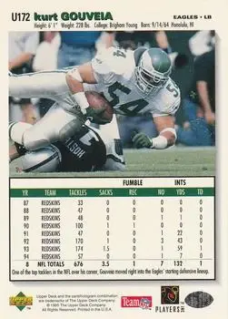 1995 Collector's Choice Update #U172 - Kurt Gouveia - Philadelphia Eagles - Back 1995 Collector's Choice Update #U172 - Kurt Gouveia - Philadelphia Eagles - Back