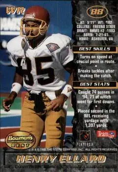 1995 Bowman's Best #88 - Henry Ellard - Washington Redskins - Back