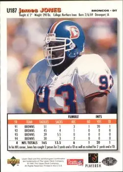 1995 Collector's Choice Update #U187 - James Jones - Denver Broncos - Back