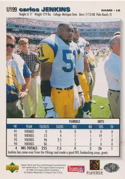 1995 Collector's Choice Update #U199 - Carlos Jenkins - St. Louis Rams - Back 1995 Collector's Choice Update #U199 - Carlos Jenkins - St. Louis Rams - Back