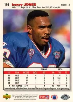 1995 Collector's Choice #191 - Henry Jones - Buffalo Bills - Back