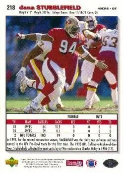 1995 Collector's Choice #218 - Dana Stubblefield - San Francisco 49ers 1995 Collector's Choice #218 - Dana Stubblefield - San Francisco 49ers