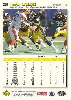 1995 Collector's Choice #255 - Kevin Greene - Pittsburgh Steelers - Back