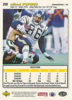 1995 Collector's Choice #259 - Alfred Pupunu - San Diego Chargers - Back 1995 Collector's Choice #259 - Alfred Pupunu - San Diego Chargers - Back