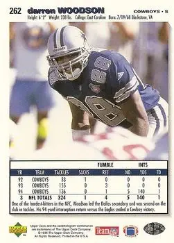 1995 Collector's Choice #262 - Darren Woodson - Dallas Cowboys - Back