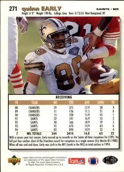 1995 Collector's Choice #271 - Quinn Early - New Orleans Saints - Back