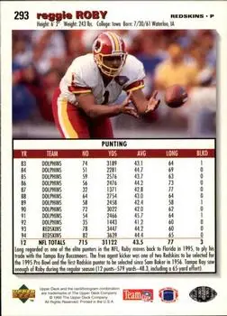 1995 Collector's Choice #293 - Reggie Roby - Tampa Bay Buccaneers - Back
