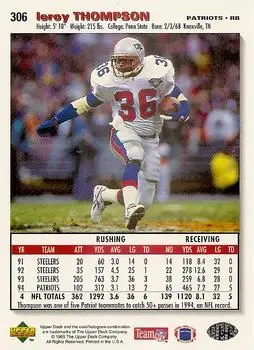 1995 Collector's Choice #306 - Leroy Thompson - New England Patriots - Back