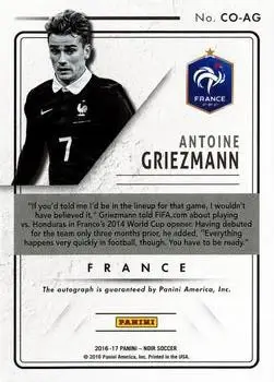 2016-17 Panini Noir - Country Signatures Platinum #CO-AG - Antoine Griezmann - France - Back
