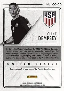 2016-17 Panini Noir - Country Signatures Platinum #CO-CD - Clint Dempsey - USA - Back