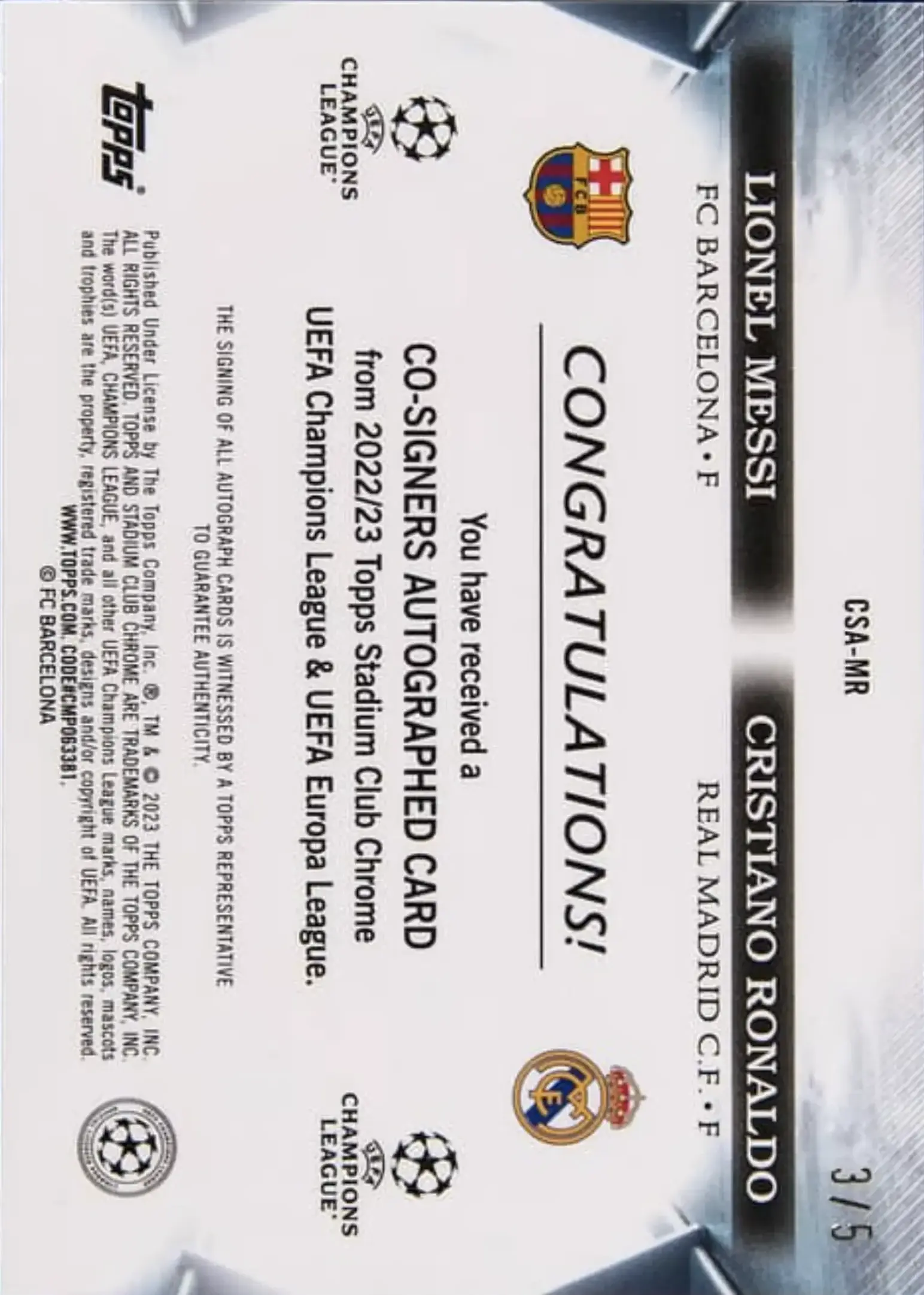2022-23 Stadium Club Chrome UEFA Club Competitions - Co-Signers Autographs Red Wave Refractor #CSA-MR - Cristiano Ronaldo