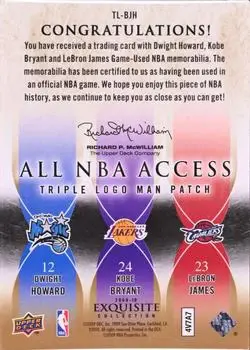 2009-10 Upper Deck Exquisite Collection - All-NBA Access Triple Logos #TL-BJH - Card #TL-BJH - Back 2009-10 Upper Deck Exquisite Collection - All-NBA Access Triple Logos #TL-BJH - Card #TL-BJH - Back