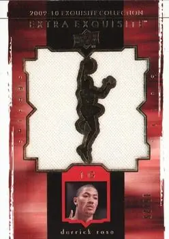 2009-10 Upper Deck Exquisite Collection - Extra Exquisite Jerseys Gold #X-DR - Derrick Rose - Chicago Bulls - Front 2009-10 Upper Deck Exquisite Collection - Extra Exquisite Jerseys Gold #X-DR - Derrick Rose - Chicago Bulls - Front