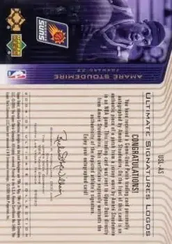 2004-05 Upper Deck Ultimate Collection - Signature Logos #USL-AS - Amar'e Stoudemire - Phoenix Suns - Back 2004-05 Upper Deck Ultimate Collection - Signature Logos #USL-AS - Amar'e Stoudemire - Phoenix Suns - Back