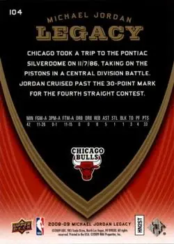 2008-09 Upper Deck Michael Jordan Legacy Collection #104 - Michael Jordan - Chicago Bulls - Back 2008-09 Upper Deck Michael Jordan Legacy Collection #104 - Michael Jordan - Chicago Bulls - Back