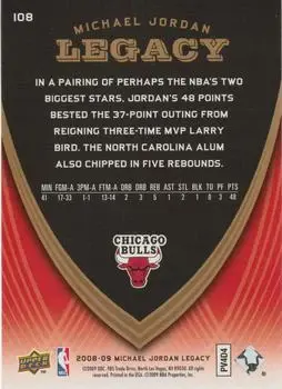 2008-09 Upper Deck Michael Jordan Legacy Collection #108 - Michael Jordan - Chicago Bulls - Back