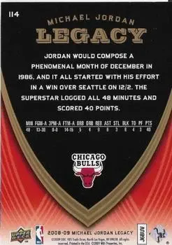 2008-09 Upper Deck Michael Jordan Legacy Collection #114 - Michael Jordan - Chicago Bulls - Back