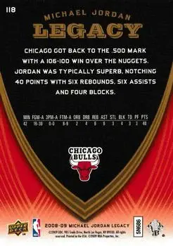 2008-09 Upper Deck Michael Jordan Legacy Collection #118 - Michael Jordan - Chicago Bulls - Back