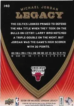 2008-09 Upper Deck Michael Jordan Legacy Collection #140 - Michael Jordan - Chicago Bulls - Back 2008-09 Upper Deck Michael Jordan Legacy Collection #140 - Michael Jordan - Chicago Bulls - Back