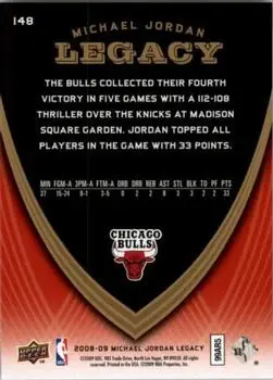 2008-09 Upper Deck Michael Jordan Legacy Collection #148 - Michael Jordan - Chicago Bulls - Back 2008-09 Upper Deck Michael Jordan Legacy Collection #148 - Michael Jordan - Chicago Bulls - Back