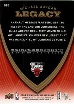 2008-09 Upper Deck Michael Jordan Legacy Collection #186 - Michael Jordan - Chicago Bulls - Back 2008-09 Upper Deck Michael Jordan Legacy Collection #186 - Michael Jordan - Chicago Bulls - Back