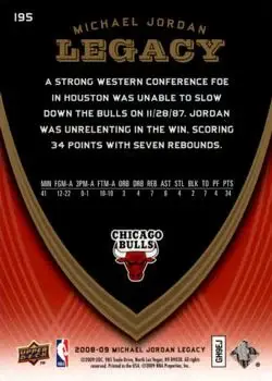 2008-09 Upper Deck Michael Jordan Legacy Collection #195 - Michael Jordan - Chicago Bulls - Back