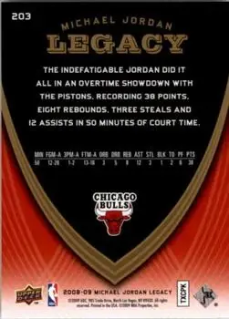 2008-09 Upper Deck Michael Jordan Legacy Collection #203 - Michael Jordan - Chicago Bulls - Back 2008-09 Upper Deck Michael Jordan Legacy Collection #203 - Michael Jordan - Chicago Bulls - Back