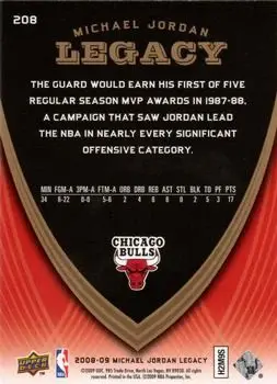 2008-09 Upper Deck Michael Jordan Legacy Collection #208 - Michael Jordan - Chicago Bulls - Back