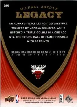 2008-09 Upper Deck Michael Jordan Legacy Collection #216 - Michael Jordan - Chicago Bulls - Back 2008-09 Upper Deck Michael Jordan Legacy Collection #216 - Michael Jordan - Chicago Bulls - Back