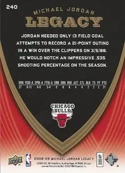 2008-09 Upper Deck Michael Jordan Legacy Collection #240 - Michael Jordan - Chicago Bulls - Back