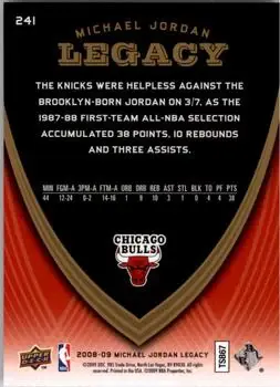 2008-09 Upper Deck Michael Jordan Legacy Collection #241 - Michael Jordan - Chicago Bulls - Back