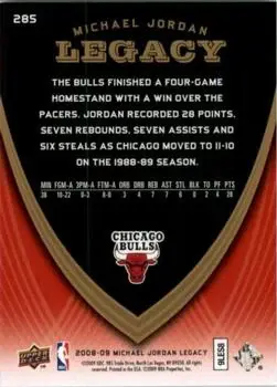 2008-09 Upper Deck Michael Jordan Legacy Collection #285 - Michael Jordan - Chicago Bulls - Back