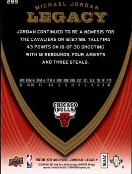 2008-09 Upper Deck Michael Jordan Legacy Collection #289 - Michael Jordan - Chicago Bulls - Back