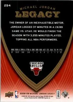 2008-09 Upper Deck Michael Jordan Legacy Collection #294 - Michael Jordan - Chicago Bulls - Back