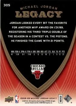 2008-09 Upper Deck Michael Jordan Legacy Collection #305 - Michael Jordan - Chicago Bulls - Back 2008-09 Upper Deck Michael Jordan Legacy Collection #305 - Michael Jordan - Chicago Bulls - Back