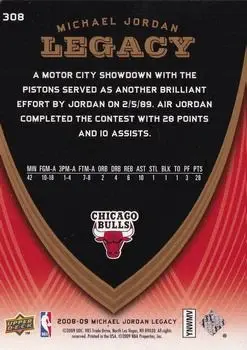 2008-09 Upper Deck Michael Jordan Legacy Collection #308 - Michael Jordan - Chicago Bulls - Back 2008-09 Upper Deck Michael Jordan Legacy Collection #308 - Michael Jordan - Chicago Bulls - Back