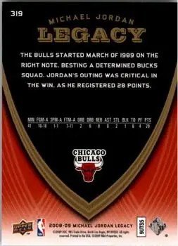 2008-09 Upper Deck Michael Jordan Legacy Collection #319 - Michael Jordan - Chicago Bulls - Back 2008-09 Upper Deck Michael Jordan Legacy Collection #319 - Michael Jordan - Chicago Bulls - Back