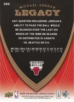 2008-09 Upper Deck Michael Jordan Legacy Collection #322 - Michael Jordan - Chicago Bulls - Back 2008-09 Upper Deck Michael Jordan Legacy Collection #322 - Michael Jordan - Chicago Bulls - Back