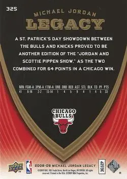 2008-09 Upper Deck Michael Jordan Legacy Collection #325 - Michael Jordan - Chicago Bulls - Back 2008-09 Upper Deck Michael Jordan Legacy Collection #325 - Michael Jordan - Chicago Bulls - Back