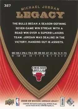 2008-09 Upper Deck Michael Jordan Legacy Collection #327 - Michael Jordan - Chicago Bulls - Back 2008-09 Upper Deck Michael Jordan Legacy Collection #327 - Michael Jordan - Chicago Bulls - Back